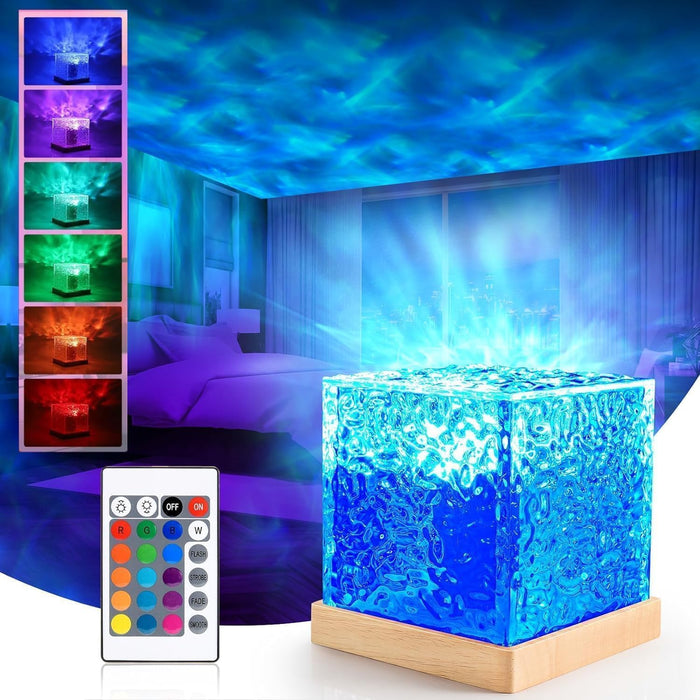 Ocean Wave Night Light Projector Lamp with Aura Light – 16 Color Changing LED Table Lamp with Starry Sky & 3D Water Wave Effect, Remote Control, Bedroom Ambient & Home Décor Lighting